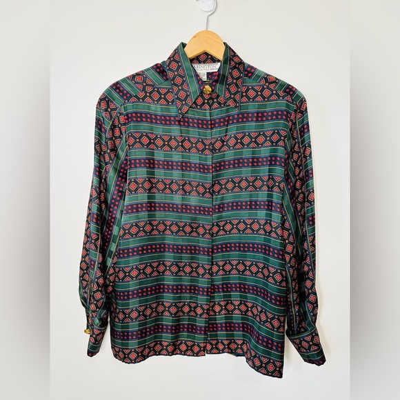 Beautiful Vintage 100% Silk Multicolor Stripe Paisley Floral Print Top Size 8 - Picture 5 of 13